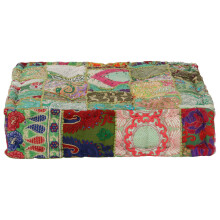 vidaXL Pouf Flickwerk Quadrat Baumwolle Handgefertigt 505012 cm Grün