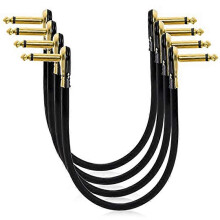 Lot de 4 câbles patch pour guitare de 30 cm (12 pouces), fiches pancake plaquées or coudées pour pédaliers d'effets