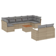 vidaXL 10-tlg. Garten-Sofagarnitur mit Kissen Beige Poly Rattan