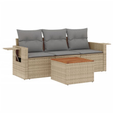 vidaXL 4-tlg. Garten-Sofagarnitur mit Kissen Beige Poly Rattan