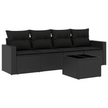 vidaXL 5-tlg. Garten-Sofagarnitur mit Kissen Schwarz Poly Rattan