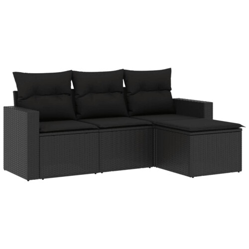 VidaXL vidaXL 4-tlg. Garten-Sofagarnitur mit Kissen Schwarz Poly Rattan