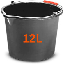 Black Bucket 12L (3.1 Gallon) Plastic Container with Handle and Measuring Scale - Ideal for Builders, Cleaning and Home Garden Use - MYPURECORE