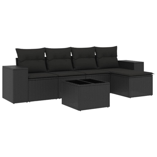 VidaXL vidaXL 6-tlg. Garten-Sofagarnitur mit Kissen Schwarz Poly Rattan