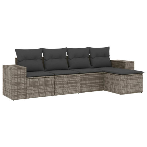 VidaXL vidaXL 5-tlg. Garten-Sofagarnitur mit Kissen Grau Poly Rattan