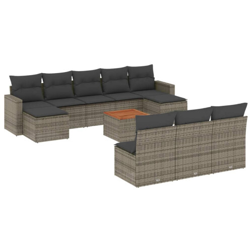 VidaXL vidaXL 11-tlg. Garten-Sofagarnitur mit Kissen Grau Poly Rattan