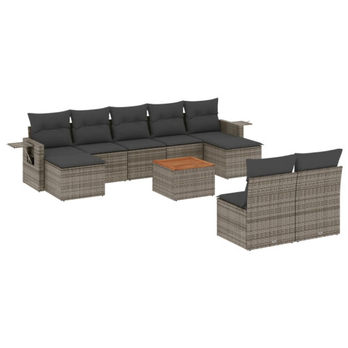 VidaXL vidaXL 10-tlg. Garten-Sofagarnitur mit Kissen Grau Poly Rattan