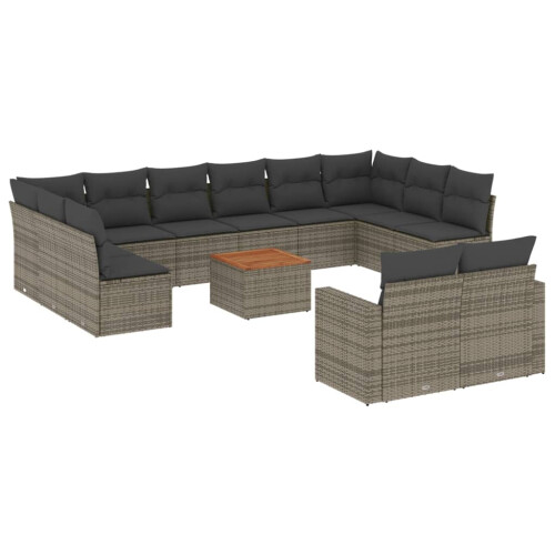 VidaXL vidaXL 13-tlg. Garten-Sofagarnitur mit Kissen Grau Poly Rattan