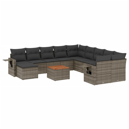 VidaXL vidaXL 12-tlg. Garten-Sofagarnitur mit Kissen Grau Poly Rattan
