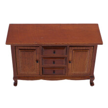 Dollhouse Wood Storage Cabinet 1:12 Scale Miniature with 2 Doors & 3 Drawers