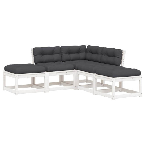 VidaXL vidaXL 5 Piece Garden Sofa Set with Cushions White Solid Wood Pine