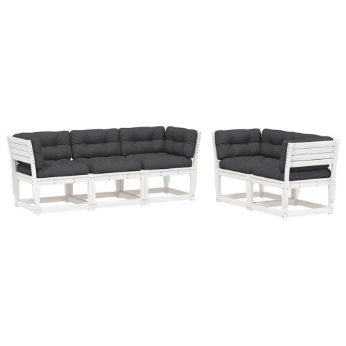 VidaXL vidaXL 5 Piece Garden Sofa Set with Cushions White Solid Wood Pine
