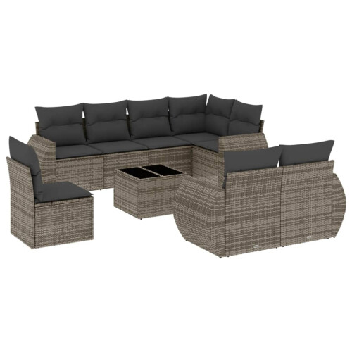 VidaXL vidaXL 9-tlg. Garten-Sofagarnitur mit Kissen Grau Poly Rattan