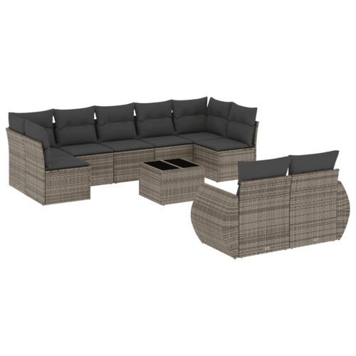 VidaXL vidaXL 10-tlg. Garten-Sofagarnitur mit Kissen Grau Poly Rattan