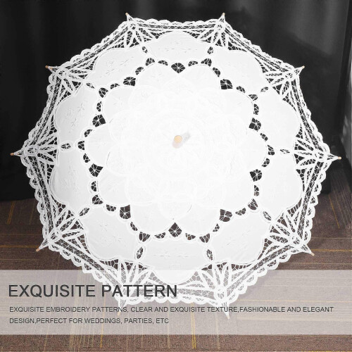 Ombrelle de mariage victorienne brodée de dentelle de 80 cm 1