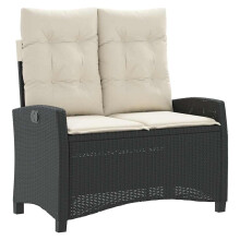 vidaXL Gartenbank Verstellbar mit Kissen Schwarz Poly Rattan