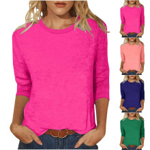 Zhi dames top met V-hals en 3/4 mouwen, slim fit, geschikt voor de overgangsperiode - Herfst & Lente, donkerblauw, XXL