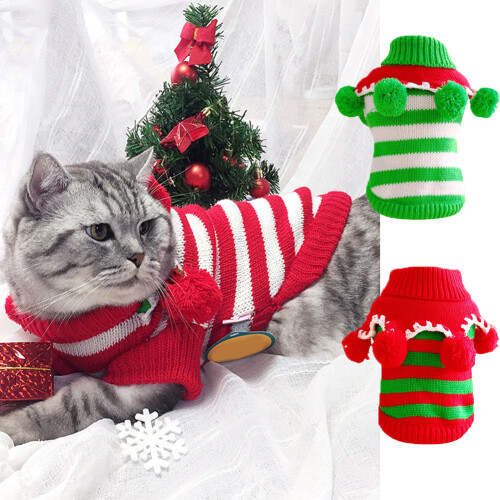 Pull rayé de Noël pour chats et petits chiens – Doux, chaud et extensible, idéal pour l'hiver.