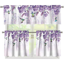 Lavender Leaf Kitchen Curtains & Valances Set – 24" Tier, 3-Piece Rod Pocket, Farmhouse Rustic Style