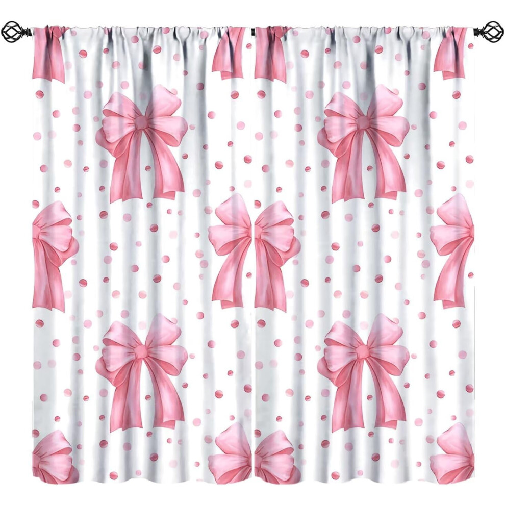 Watercolor Red Bow Curtains With Abstract Confetti & Pink Polka Dots, Rod Pocket, 42"X54", For Kids' Bedroom & Party Pink,Red