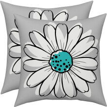 Capas de Almofada Teal Daisy 20x20, Conjunto de 2, Capas de Almofada Florais em Turquesa e Cinza para Ambientes Internos/Externos, para Sala de Estar