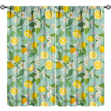 Fresh Lemon Kitchen Curtains, Summer Garden Watercolor Fruit Lemon Leaves Flowers Plants Window Curtains for Cafe Diningroom Bedroom, 63" W X 63" L