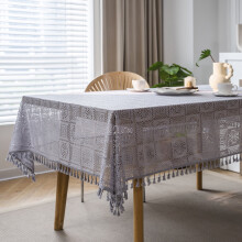 Crochet Boho Tablecloth with Tassels, Hollow Lace Tablecloths Cover for Party Birthday Dinning Farmhouse Table Cloth