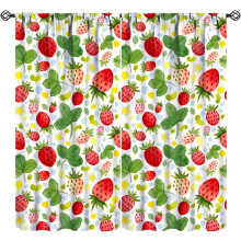 Red Strawberry Curtains, Watercolor Strawberries & Green Leaves, Summer Fruit Window Treatments for Kitchen/Cafe/Bedroom, 42"x54", Compatible with