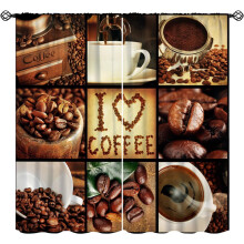Brown Coffee-Themed Thermal Curtains Rod Pocket 2 Panels