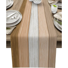 Brown Cotton Linen Table Runner, 13x120", Rustic Barn Wood Texture – Indoor/Outdoor Farmhouse Decor