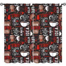 Abstract Kitchen Curtains with Espresso & Cupcake Pattern, Rod Pocket, Thermal Insulated, 2 Panels (52"x84")