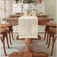 2 Pack Beige Crochet Lace Rectangular Table Runner Dresser Scarf Doilies, Boho Table Runners with Tassels Rustic Farmhouse Table Decoration