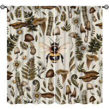 Rustic Mushroom Curtains, Botanical Floral Cottagecore Pattern, Rod Pocket Thermal Insulated Drapes (2 Panels, 52"x84")