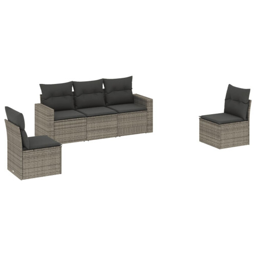 VidaXL vidaXL 5-tlg. Garten-Sofagarnitur mit Kissen Grau Poly Rattan