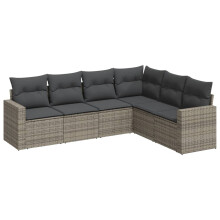 vidaXL 6-tlg. Garten-Sofagarnitur mit Kissen Grau Poly Rattan
