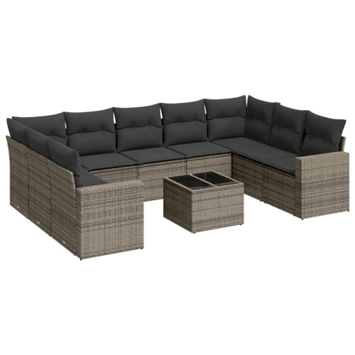 VidaXL vidaXL 10-tlg. Garten-Sofagarnitur mit Kissen Grau Poly Rattan