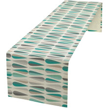 Mid-Century Blue-Grey Geometric Table Runner, Water Droplet Design, 13x108in – Retro 1950s/60s Home, Kitchen & Party Decor
