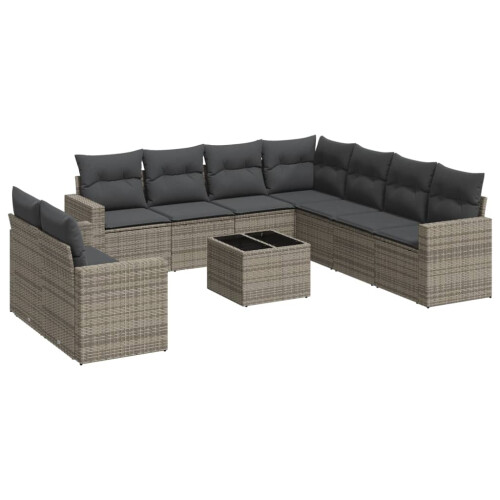 VidaXL vidaXL 10-tlg. Garten-Sofagarnitur mit Kissen Grau Poly Rattan