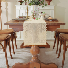 2 Pack Beige Crochet Lace Rectangular Table Runner Dresser Scarf Doilies, Boho Table Runners with Tassels Rustic Farmhouse Table Decoration