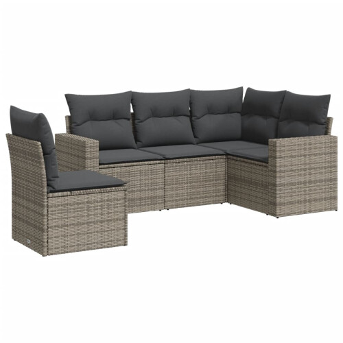 VidaXL vidaXL 5-tlg. Garten-Sofagarnitur mit Kissen Grau Poly Rattan