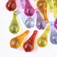 500g Transparent Acrylic Pendants Faceted teardrop Mixed Color 38.5x17x17mm Hole: 3mm about 140pcs/500g