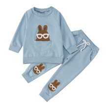 Baby Pige Tøj Outfits Efterår Vinter Sød Kanin Langærmet Pullover Sweatshirt og Joggingbukser Sæt Blå 2-3 År