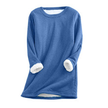 Dame vinter varm sherpaforet fleece sweatshirt med rund hals og pullover/loungewear tunika toppe