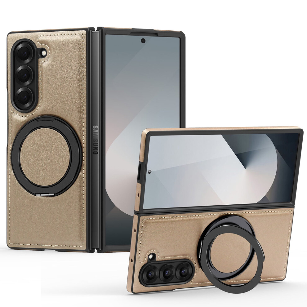 Compatible With Samsung Galaxy Z Fold 7 Stand Case Â Slim Shockproof Rotating Magnetic Ring Pu Leather Cover, Desert Gold 9448483032469