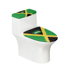 Jamaican Flag Toilet Lid & Tank Cover Set – 2-Pc Round Seat Cover with Elastic Edges, Compatible with Standard Toilets
