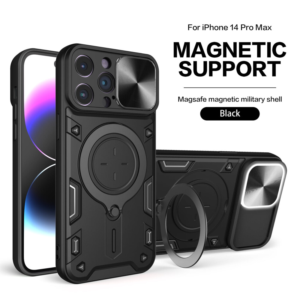 Hybrid Magnetic Case For Iphone 14 Pro Max Â Rotating Stand Ring, Drop Protection, Rugged Heavy-Duty Cover Â Black 9448483031745