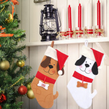 Christmas Dog Bone Pet Stockings, 16.9"x9", White, Soft Fabric – Compatible with Holiday Decor & Treat Storage