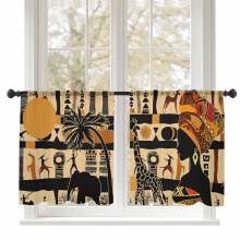 Sheer Curtains 45" L, African Giraffe/Elephant Beige Silhouette, Ethnic Light-Filtering Voile Drapes (52"W x 45"L, 2 Panels)