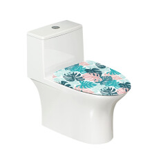 Washable Toilet Lid Cover with Elastic Edge, Universal Fit for Round/Oval/Elongated Lids, Monstera Design – Compatible with Standard Toilets