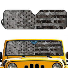 Parasole per parabrezza per Jeep Sahara/Rubicon/Wrangler JK/JL/JKU/JLU – Protezione UV, design mimetico grigio e bandiera americana, mantiene